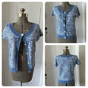 Lafayette 148 Geo Floral Knit Cardigan Sweater